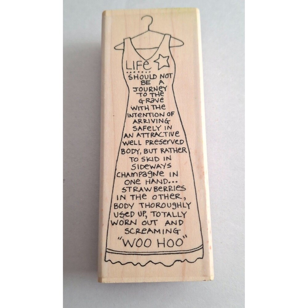 Vintage Paula Best Rubber Woo Hoo Dress Quote Stamp Out of Print 0507